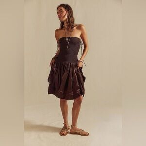 NWOT Free People One Maya Convertible Midi Skirt Dress Smocked Drop Waist Sz XS
